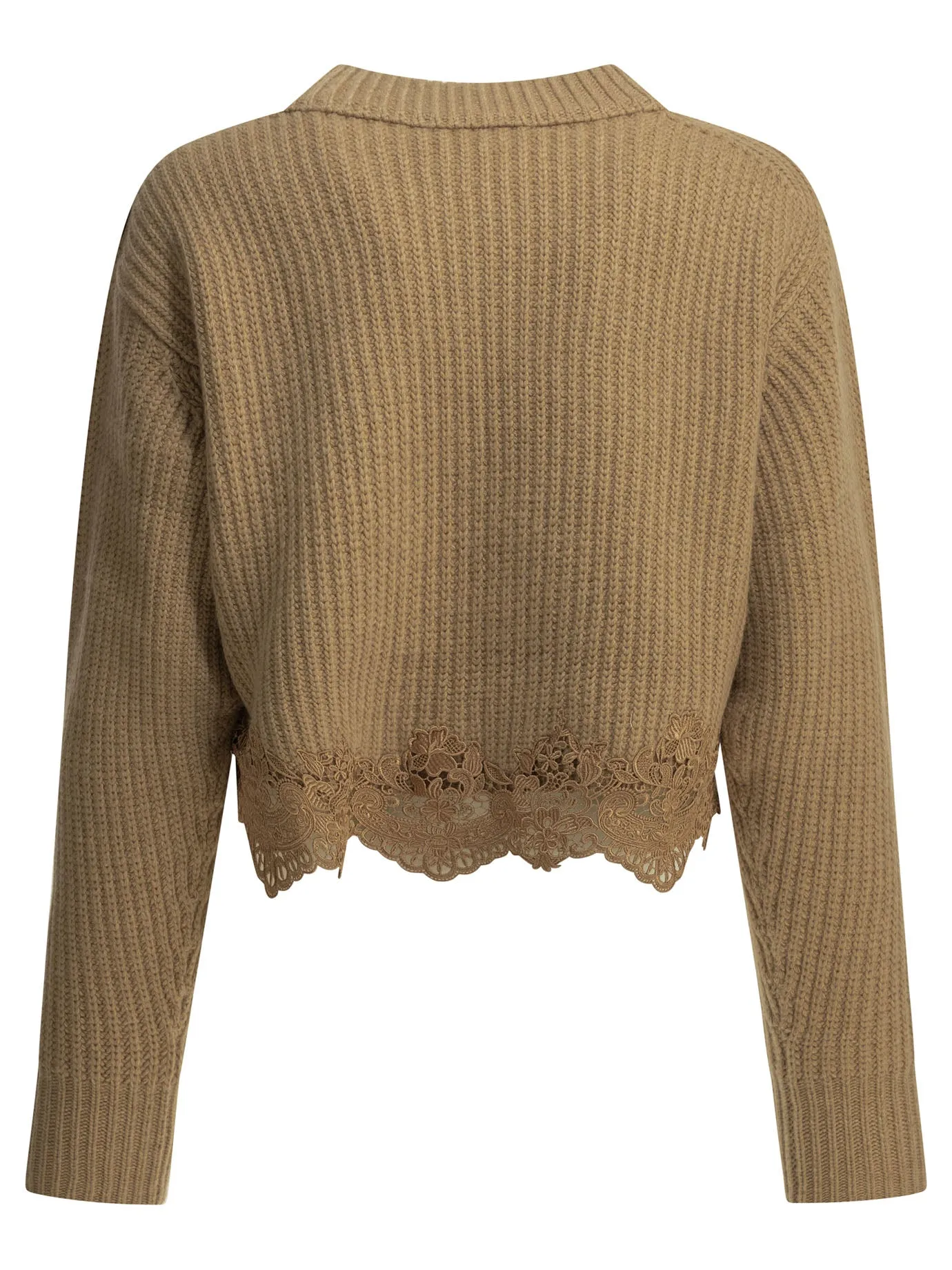 Crew-Neck Sweater With Lace Knitwear Brown sold by Wanan Luxury product image thumbnail 2
