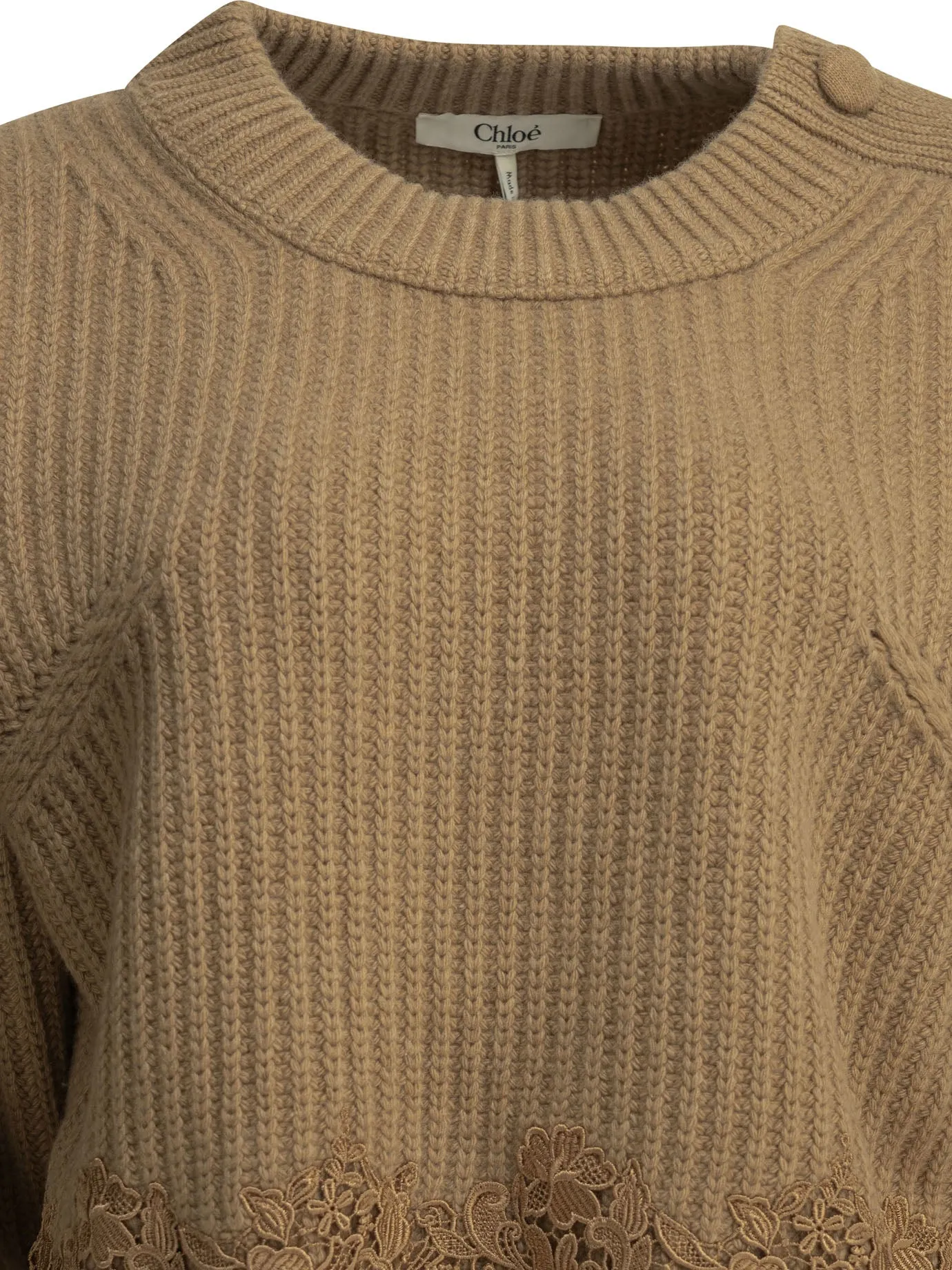 Crew-Neck Sweater With Lace Knitwear Brown sold by Wanan Luxury product image thumbnail 3