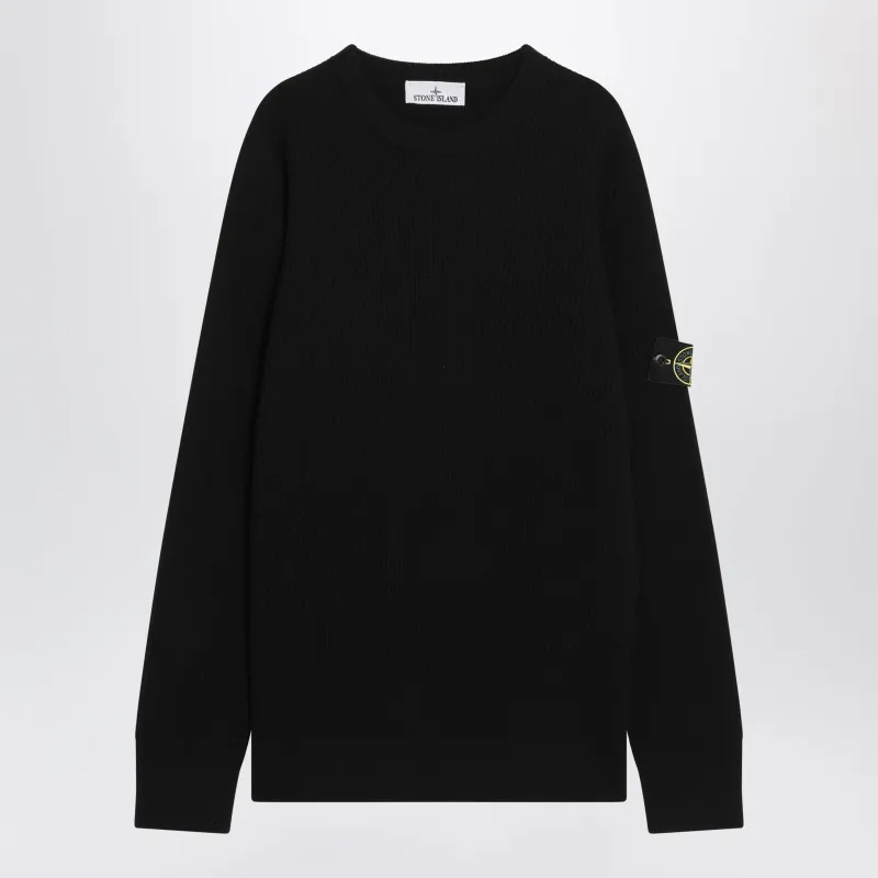 Black Ribbed Crew-Neck Sweater made by Stone Island