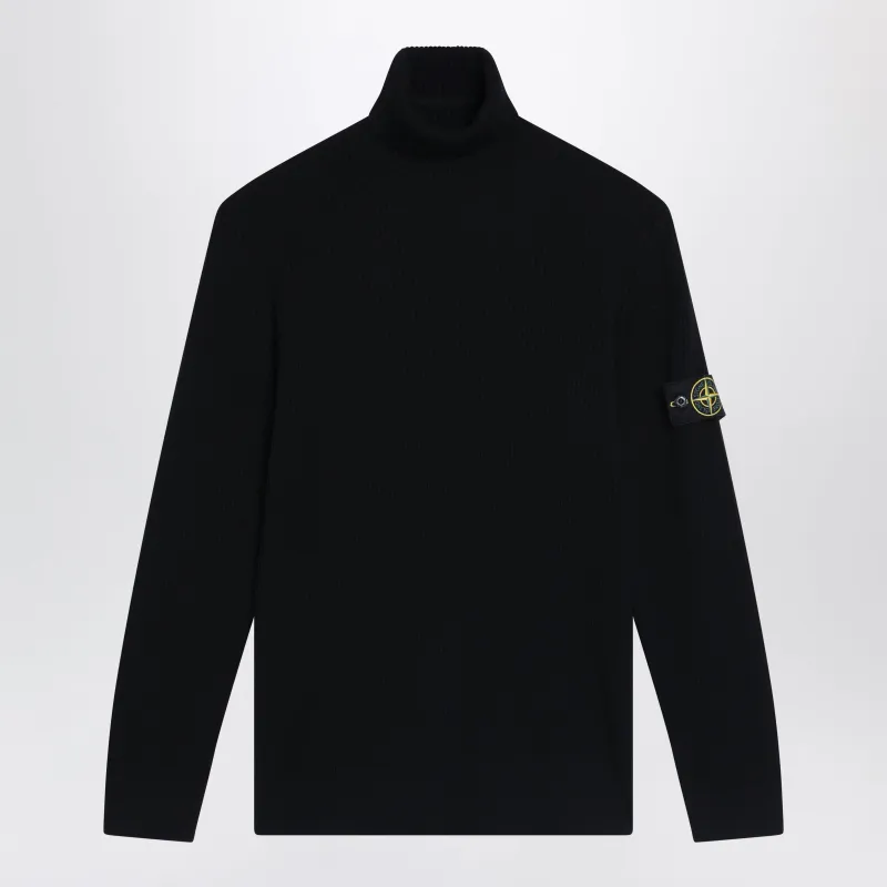 Black Ribbed Turtleneck Sweater made by Stone Island