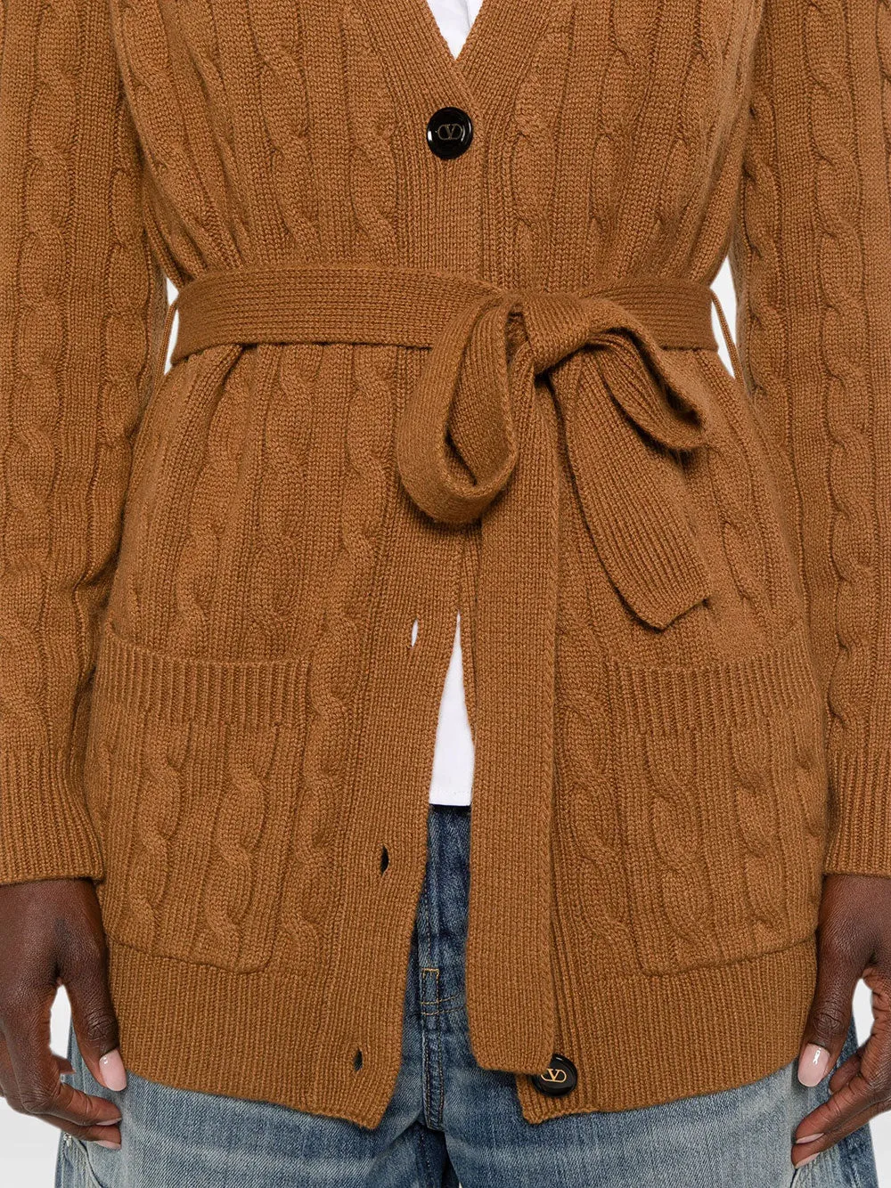 Cable-Knit Belted Cashmere Cardigan sold by Wanan Luxury product image thumbnail 5
