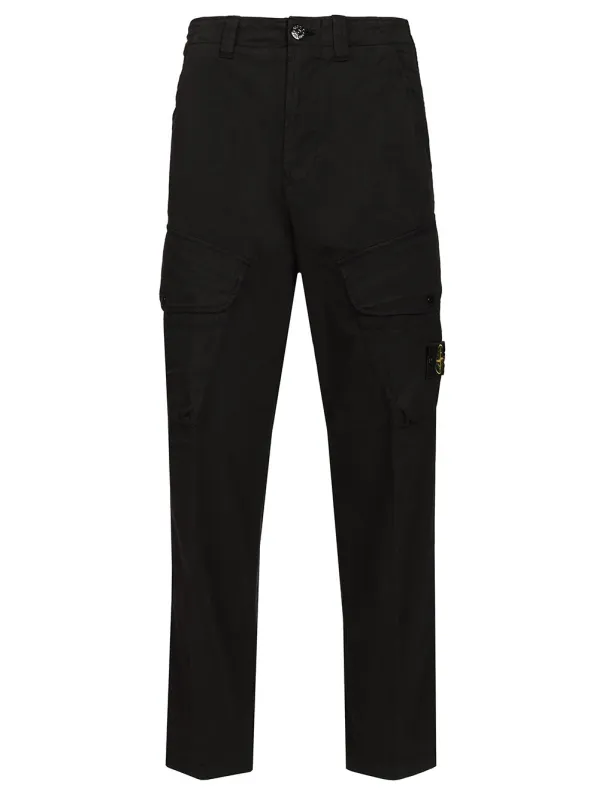 Stretch Organic Cotton Twill Cargo Trousers Black made by Stone Island