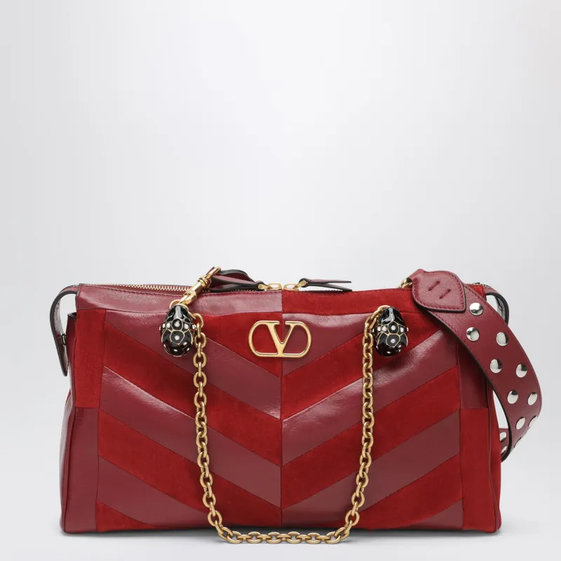 Medium Panthea Shoulder Bag In Suede And Nappa Leather With Chevron Pattern made by Valentino Garavani