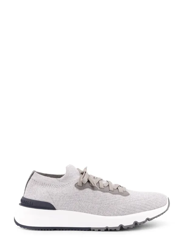 Low-Top Cotton Knit And Leather Sneakers made by Brunello Cucinelli