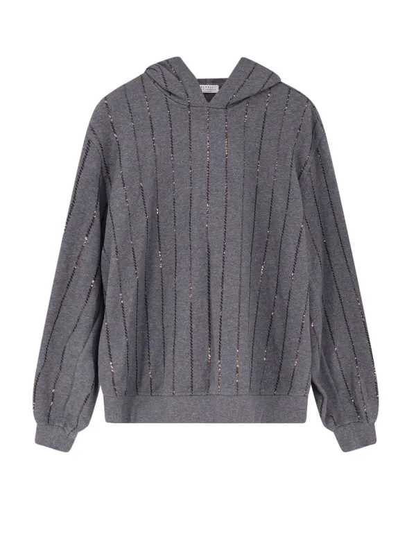 Dazzling Chalk Stripe Embroidery Cotton Sweatshirt made by Brunello Cucinelli