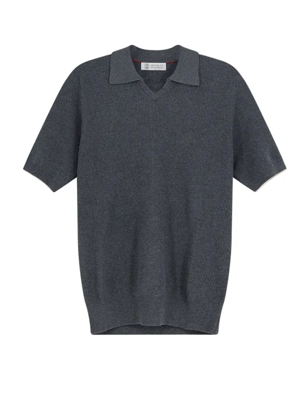Cotton Polo Shirt With Ribbed Knit made by Brunello Cucinelli