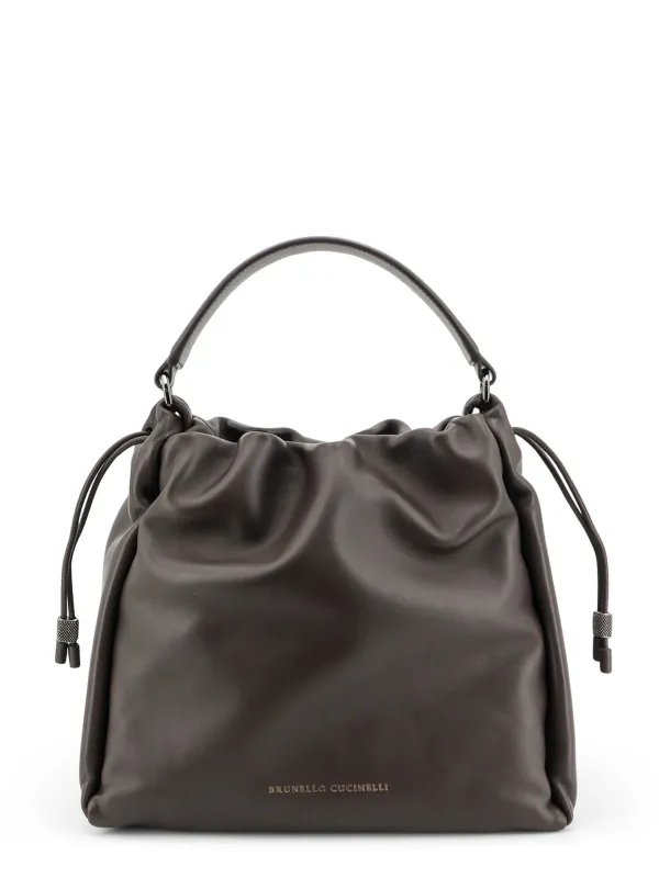 Bucket Mellow Leather Shoulder Bag made by Brunello Cucinelli