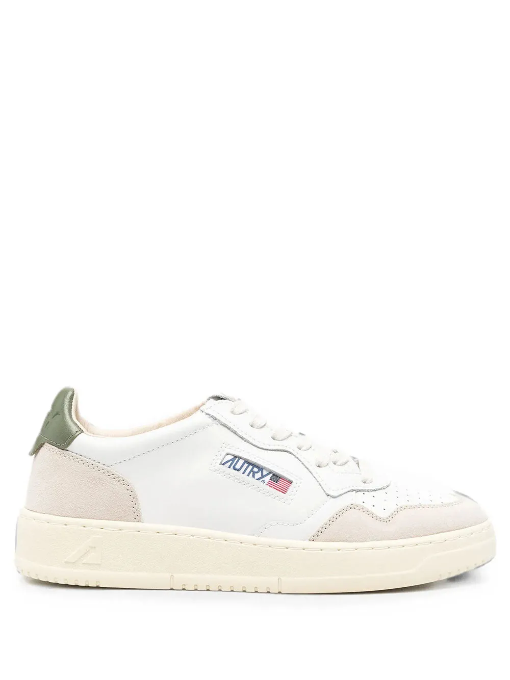 Medalist Low Sneakers In White Leather And Bronze Green Suede sold by Wanan Luxury