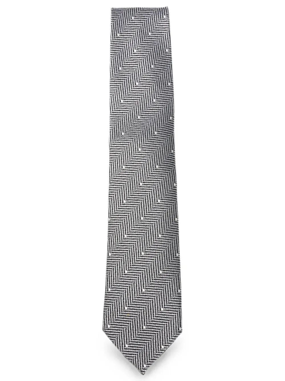 Polka-Dot And Herringbone Pattern Silk Tie sold by Wanan Luxury