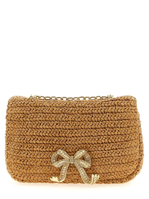 Raffia Bow Charm Shoulder Bags Beige made by Self-Portrait