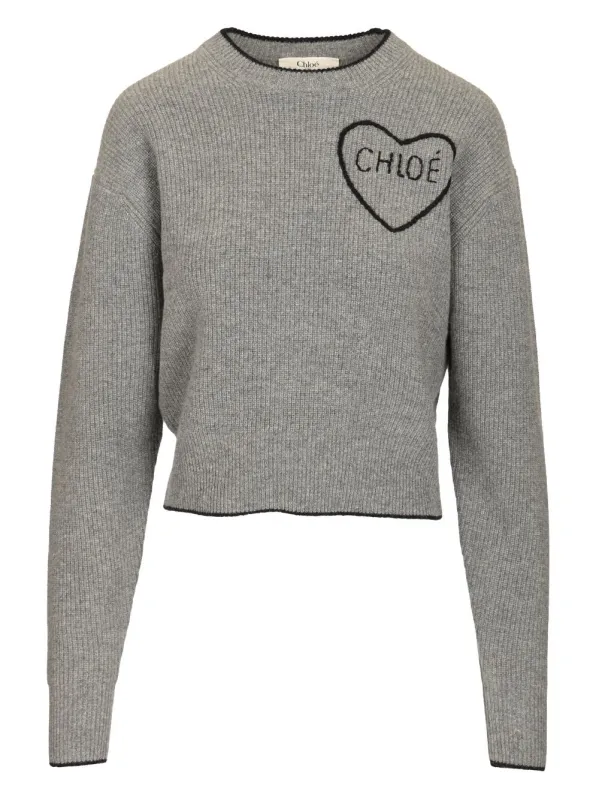 Cropped Fitted Shirt With Logo Knitwear Grey made by Chloe