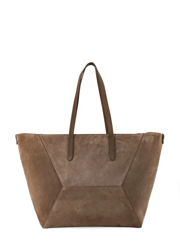 Bc Duo Suede Shoulder Bag With Engraved Logo made by Brunello Cucinelli