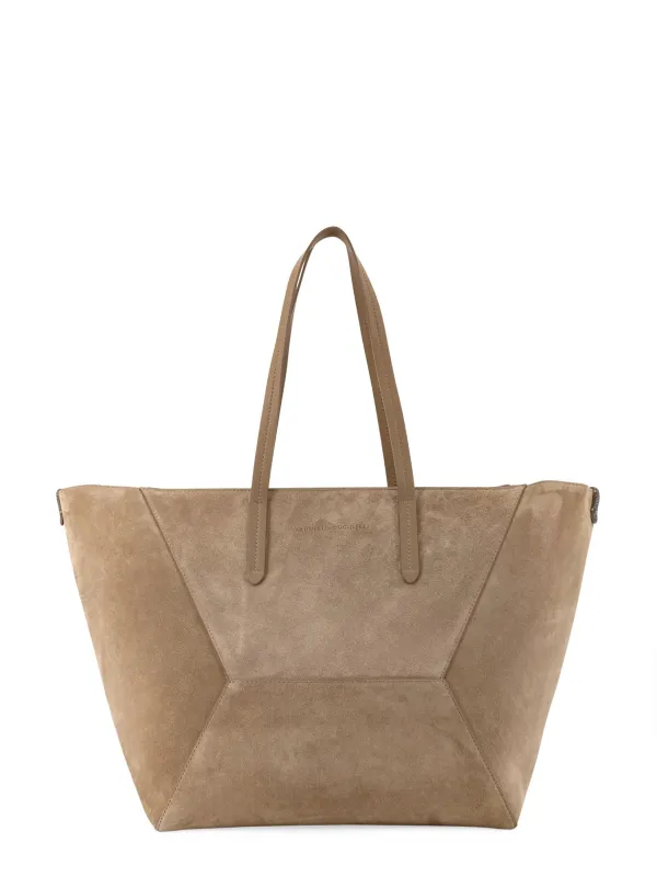 Bc Duo Suede Shoulder Bag With Engraved Logo made by Brunello Cucinelli