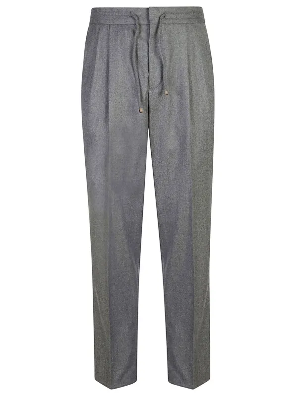 Wool Flannel Leisure Fit Trousers With Drawstring And Double Pleats made by Brunello Cucinelli
