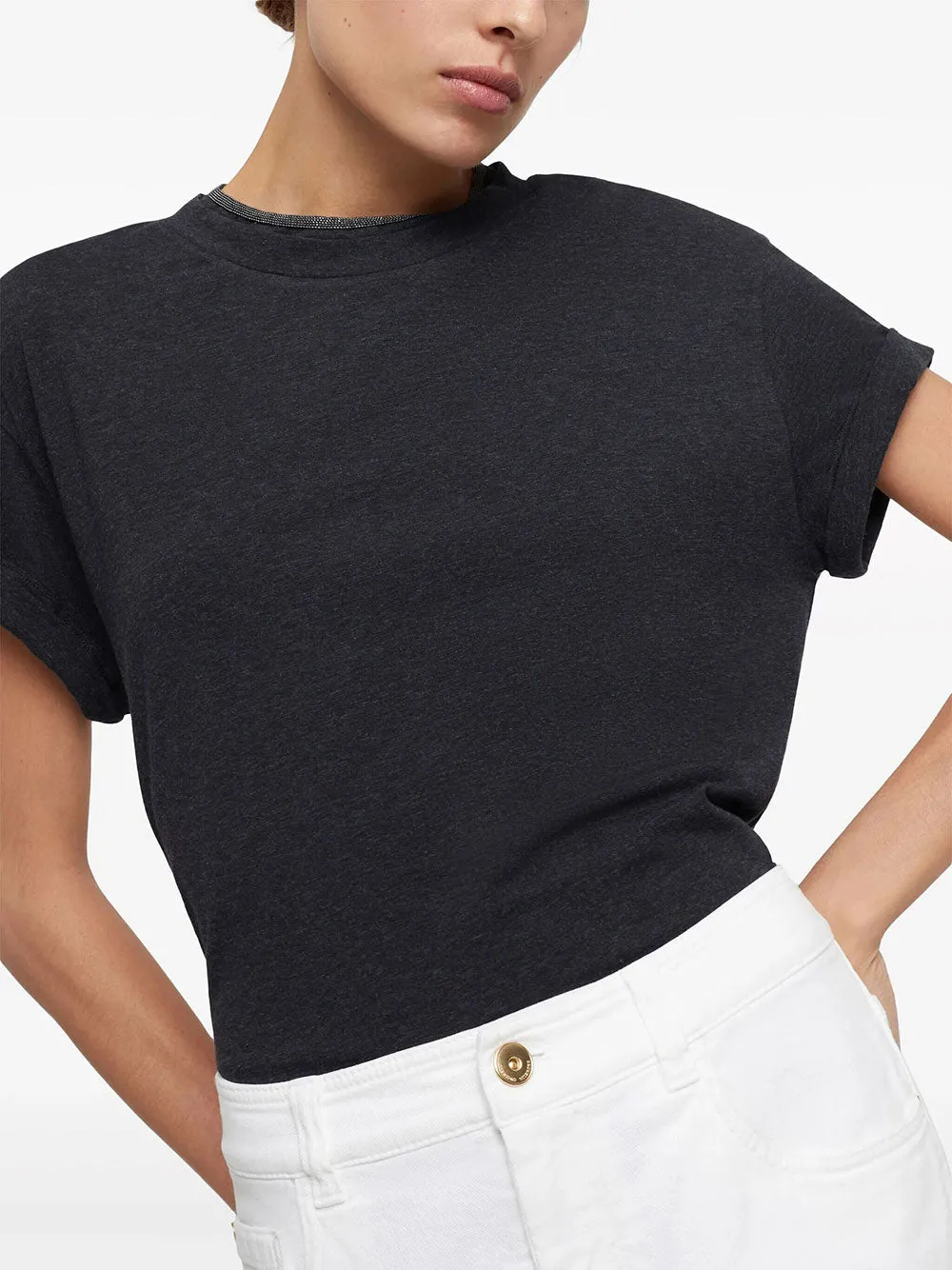 Stretch Cotton Jersey T-Shirt With Precious Faux Layering sold by Wanan Luxury product image thumbnail 5