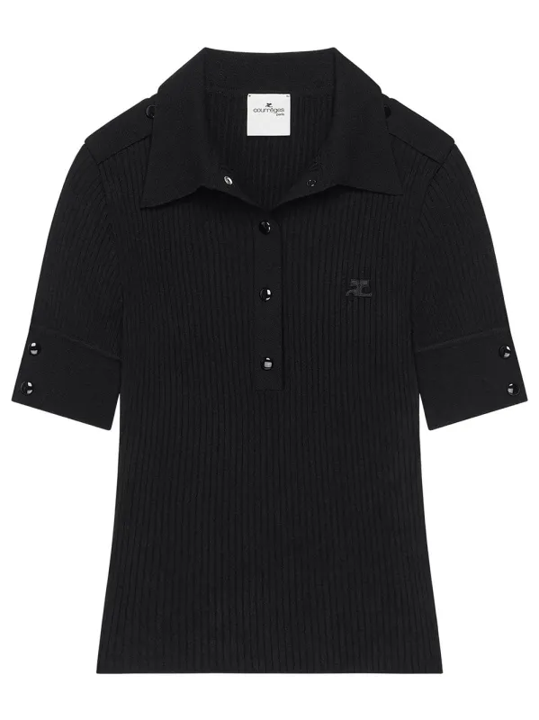Classic Rib Knit Short Sleeved Polo made by Courreges