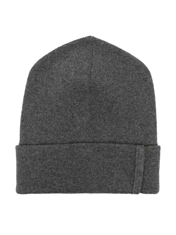 Ribbed Cashmere Knit Beanie With Monili Detail made by Brunello Cucinelli