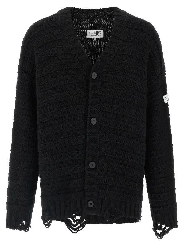 Distressed Wool Cardigan Sweaters And Cardigans Black made by Maison Margiela