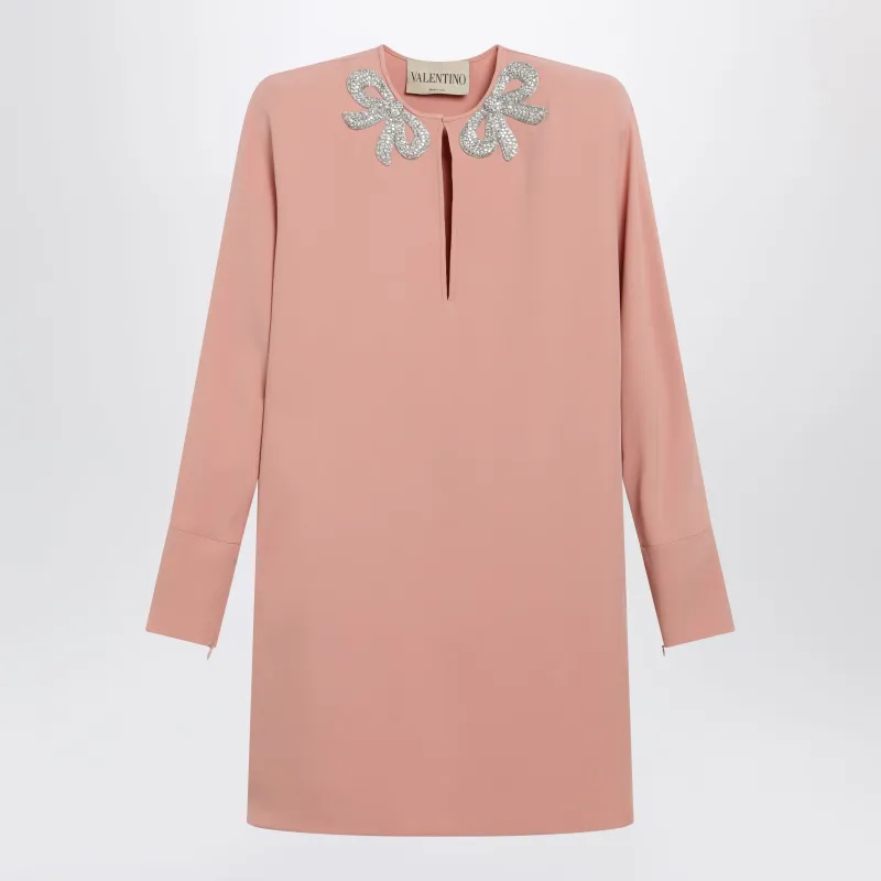 Pink Silk Short Dress With Embroidered Bows made by Valentino Garavani