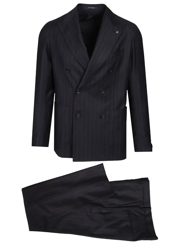 Double-Breasted Pinstriped Suit Dresses Blue made by Tagliatore