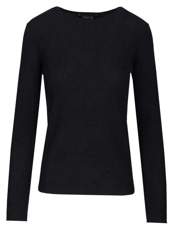 Disegno Wool Rib Crewneck Long Sleeve Knitwear Blue made by Wanan Luxury