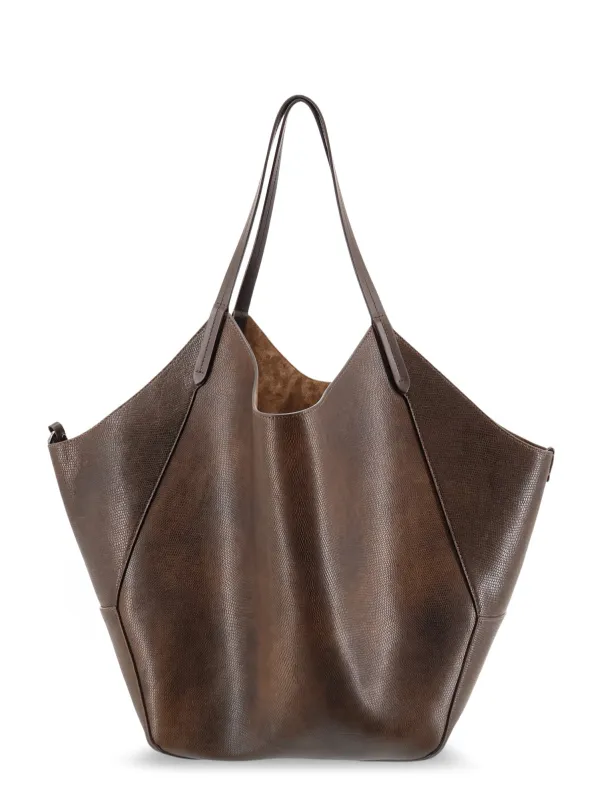 Leather Shopping Bag With Side Monili Detail made by Brunello Cucinelli
