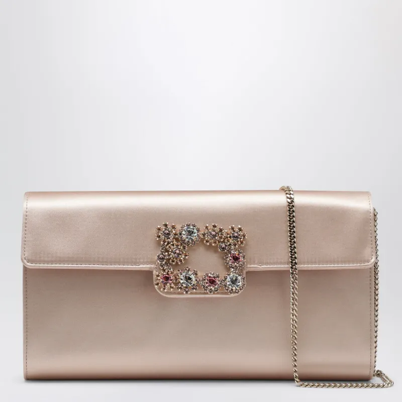Light Pink Satin Clutch Bag With Buckle made by Roger Vivier