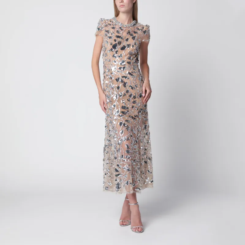 Sequin-Embellished Midi Dress In Polyester, Silver made by Self-Portrait