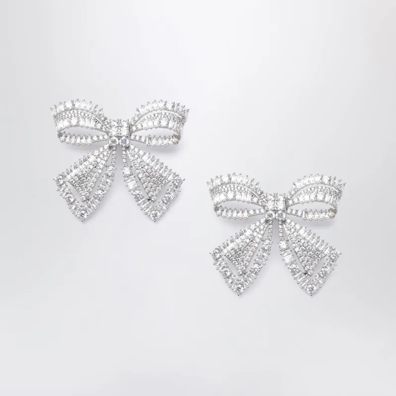 Crystal Bow Earrings In Silver-Plated Brass made by Self-Portrait
