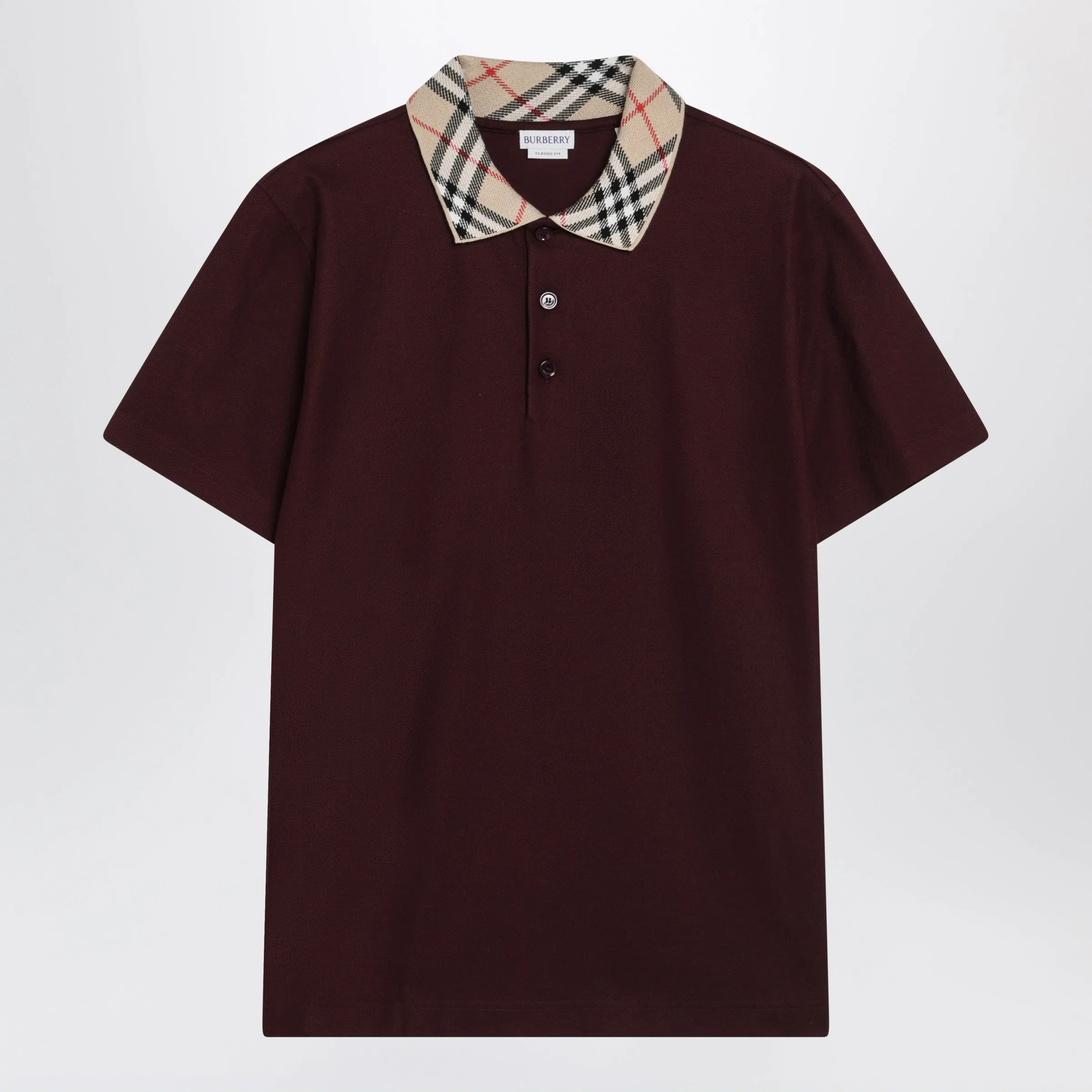 Cotton Polo Shirt With Check Collar In Vineyard Red sold by Wanan Luxury