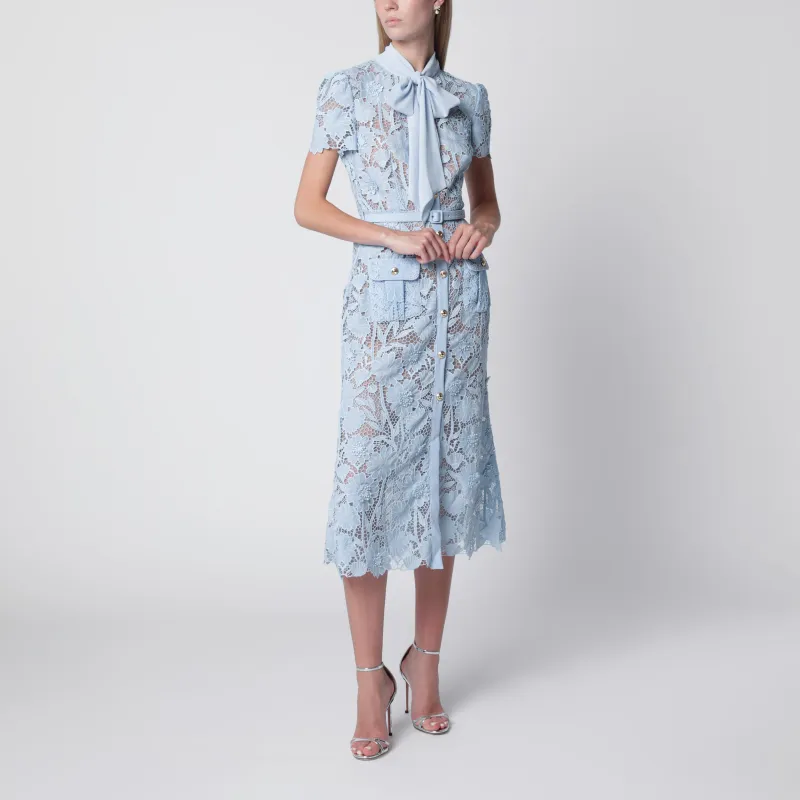 Tie-Neck Lace Midi Dress In Blue made by Self-Portrait