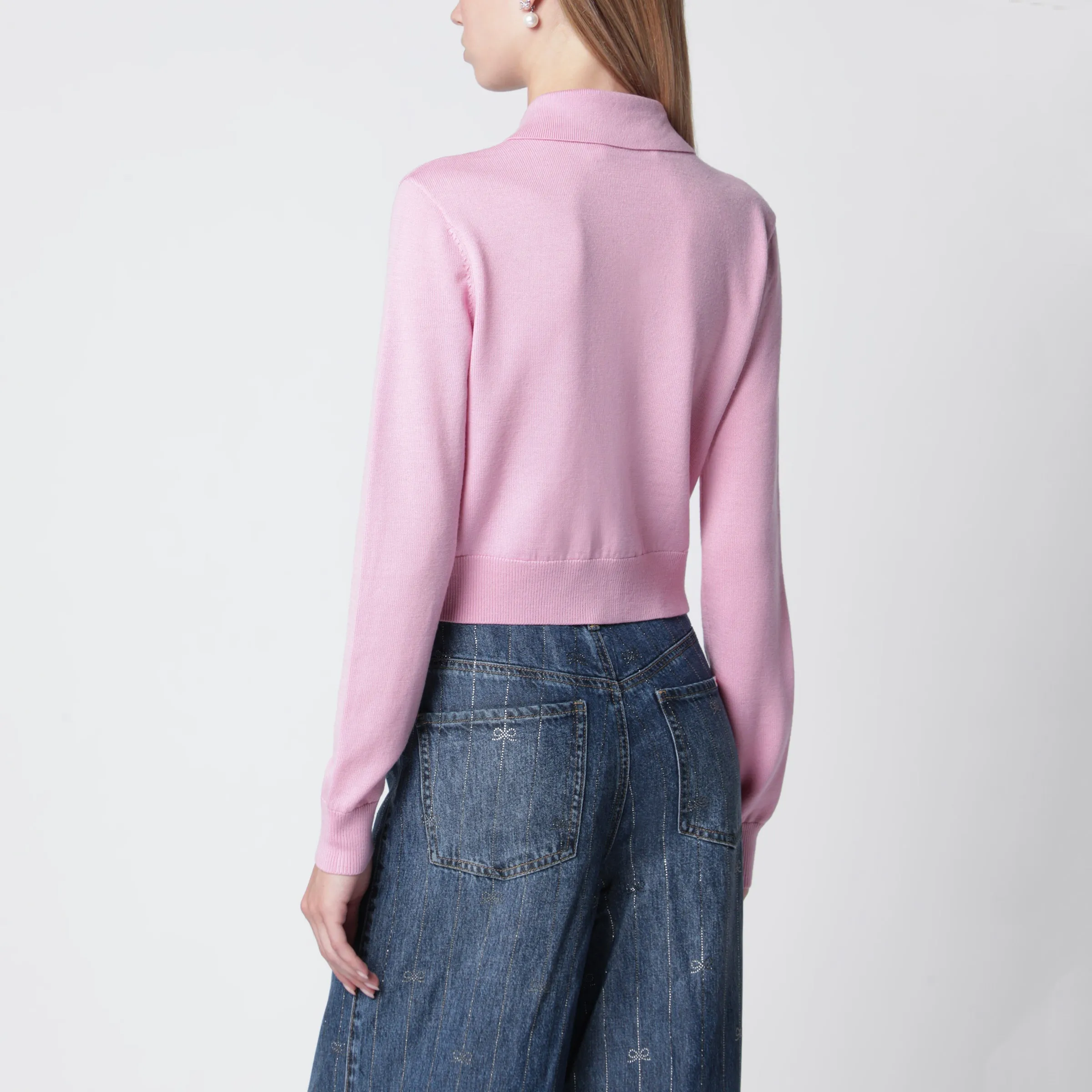 Wool Knit Cardigan With Floral Embroidery In Pink sold by Wanan Luxury product image thumbnail 3