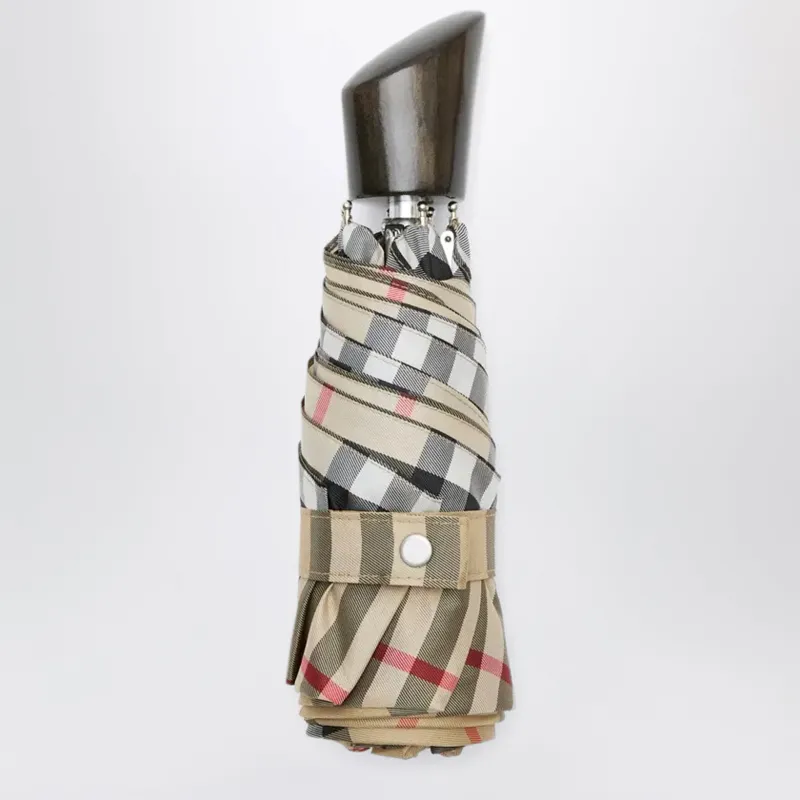 Foldable Check Umbrella In Polyester, Sand made by Burberry