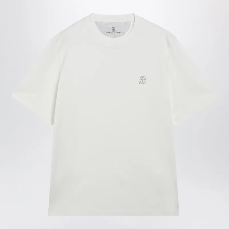 Crew-Neck Cotton Jersey T-Shirt With Logo In Off White made by Brunello Cucinelli