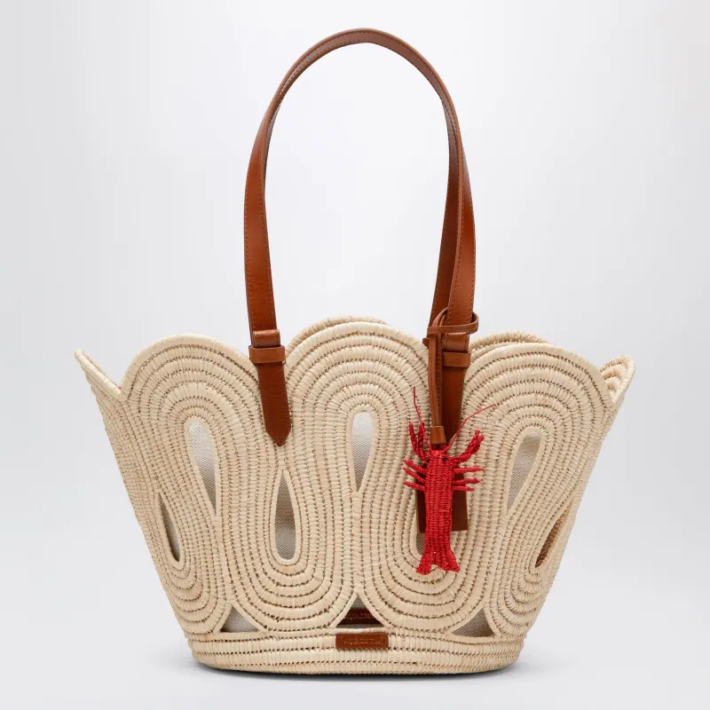Artiste Medium Raffia Tote In Natural And Tan made by Aquazzura