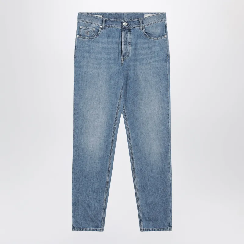 Traditional-Fit Five-Pocket Jeans In Light Blue Denim made by Brunello Cucinelli