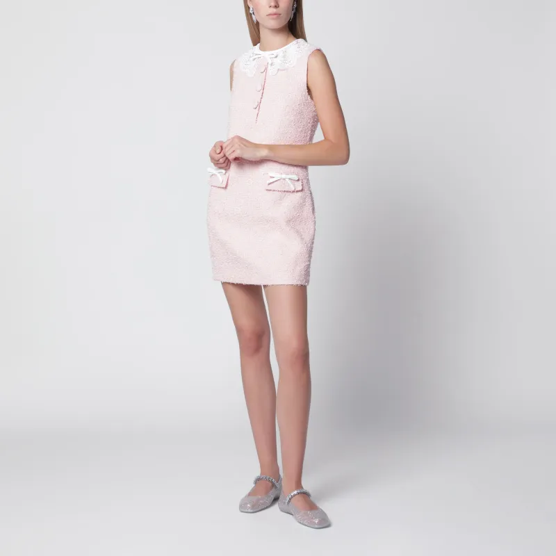 Pink Bouclé Mini Dress With Lace Collar made by Self-Portrait