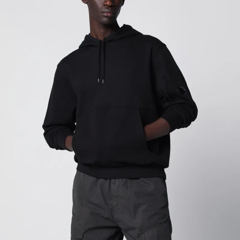 Diagonal-Relief Cotton Fleece Hoodie In Black made by C.P. Company