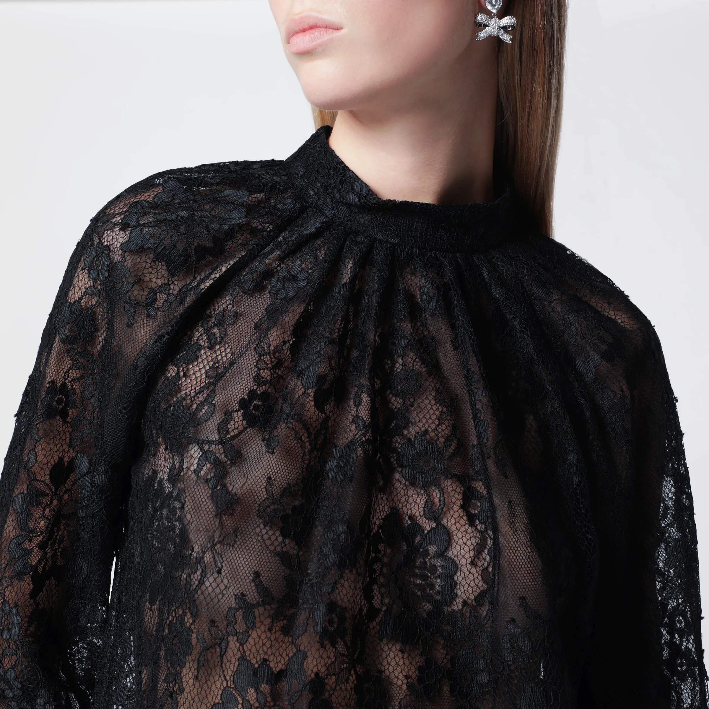 High-Neck Lace Blouse With Long Sleeves In Black sold by Wanan Luxury product image thumbnail 2