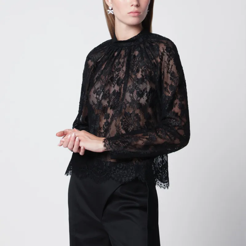 High-Neck Lace Blouse With Long Sleeves In Black made by Self-Portrait