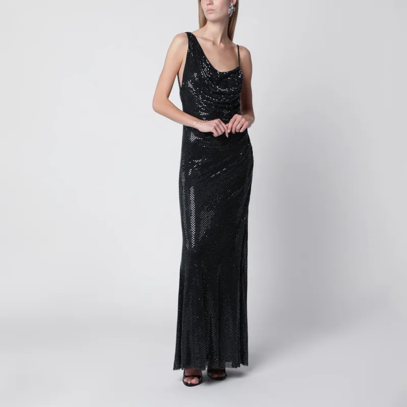 Draped Rhinestone-Embellished Maxi Dress In Black made by Self-Portrait