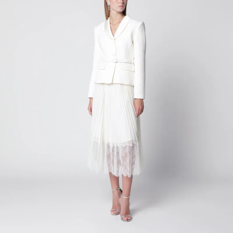 Bouclé Shawl-Collar Midi Dress In Cream made by Self-Portrait