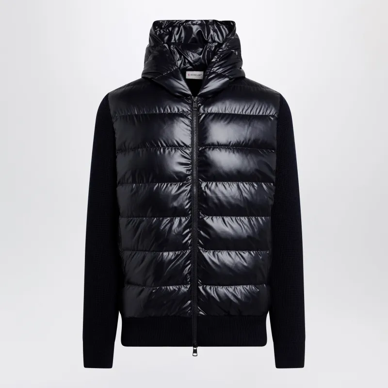 Blue Padded Wool Zip-Up Hoodie made by Moncler