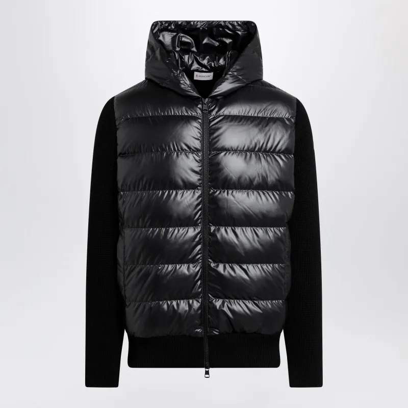 Black Padded Wool Zip-Up Hoodie made by Moncler