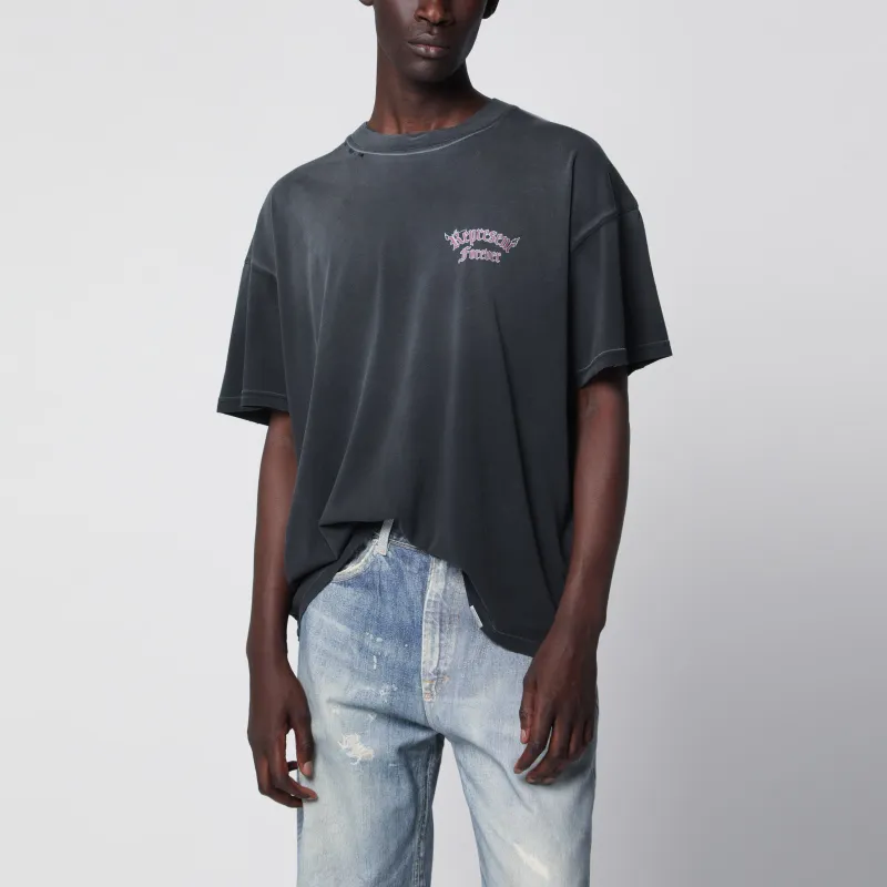 Used-Effect Cotton T-Shirt In Washed Black made by Represent