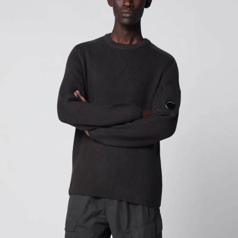 Dark Grey Cotton-Blend Ribbed Sweater made by C.P. Company