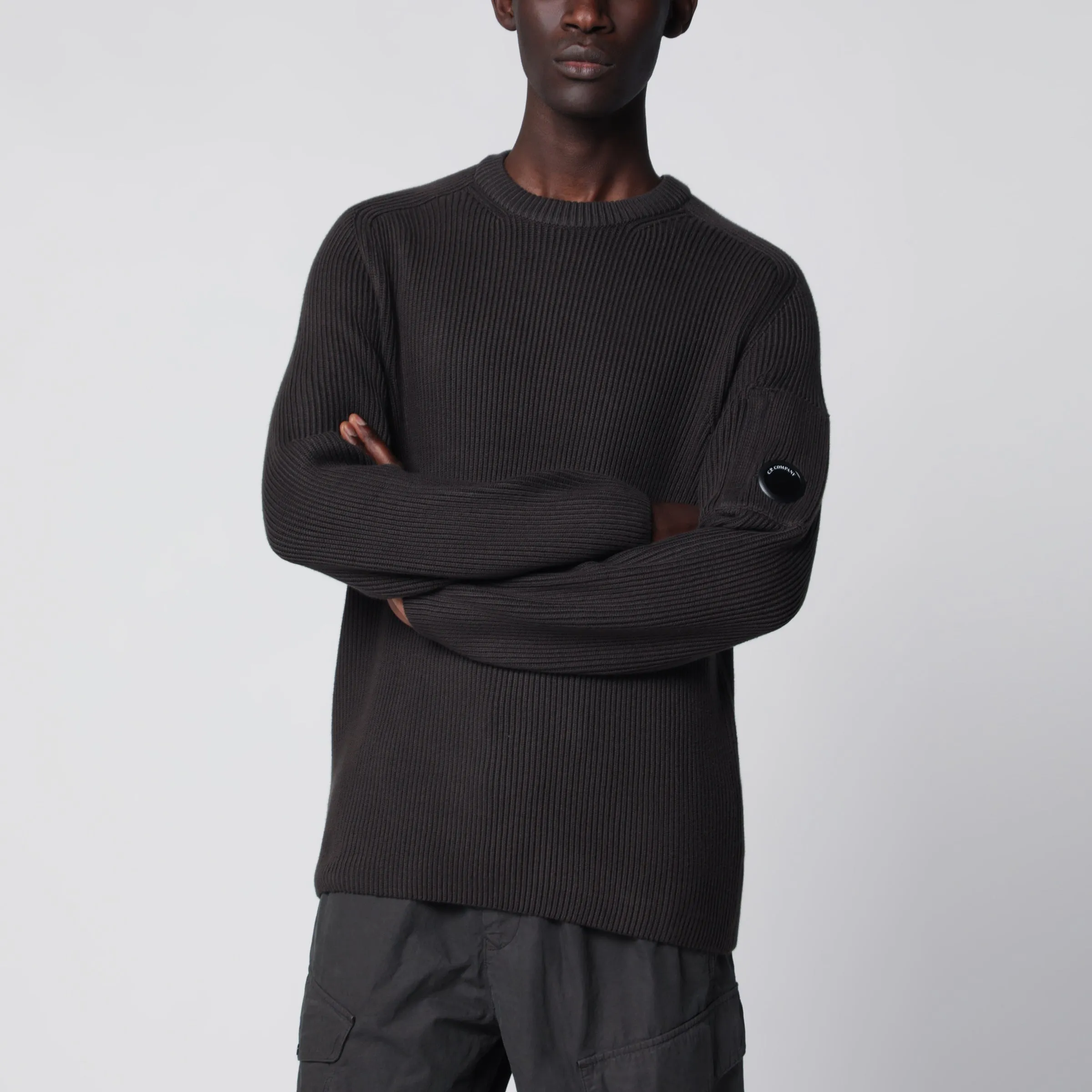 Dark Grey Cotton-Blend Ribbed Sweater sold by Wanan Luxury