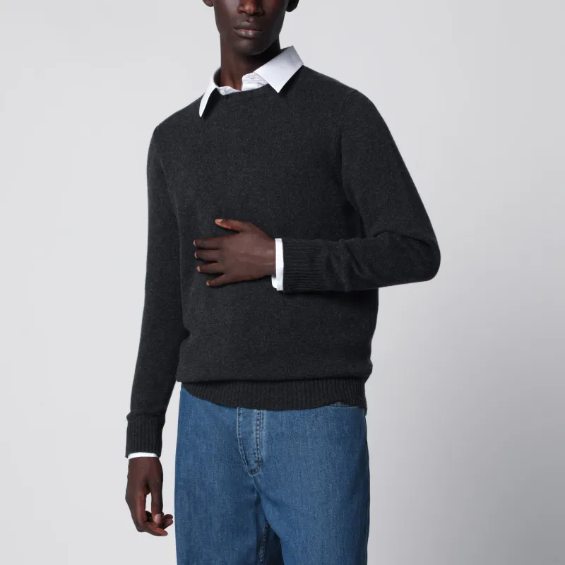 Dark Grey Cashmere Crew-Neck Sweater made by Drumohr