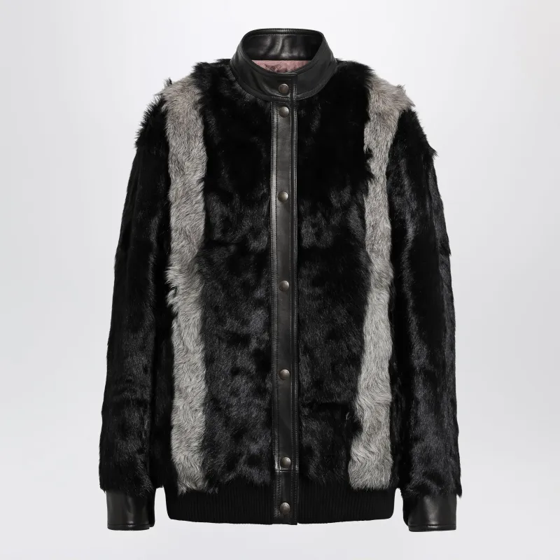 Black/Grey Shearling And Leather Jacket made by Valentino Garavani