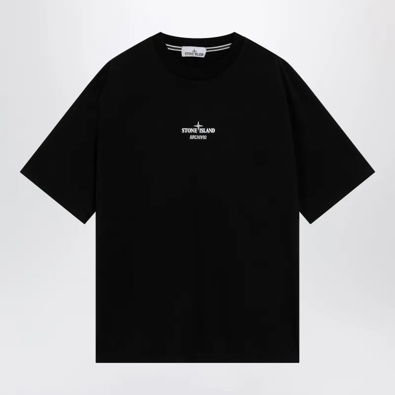 Black Cotton T-Shirt With Logo Prints made by Stone Island